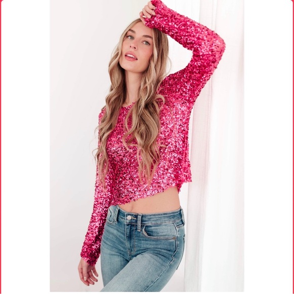 Women’s plus size bright pink sequin Crop jacket size 3x Good American $179 - Picture 2 of 8